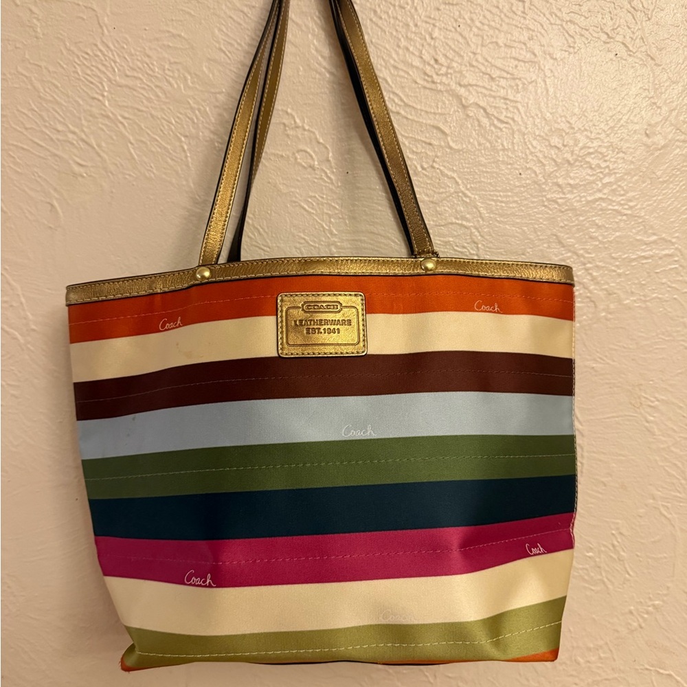 Coach Vibrant Striped Tote with Gold Accents - Picture 2 of 15